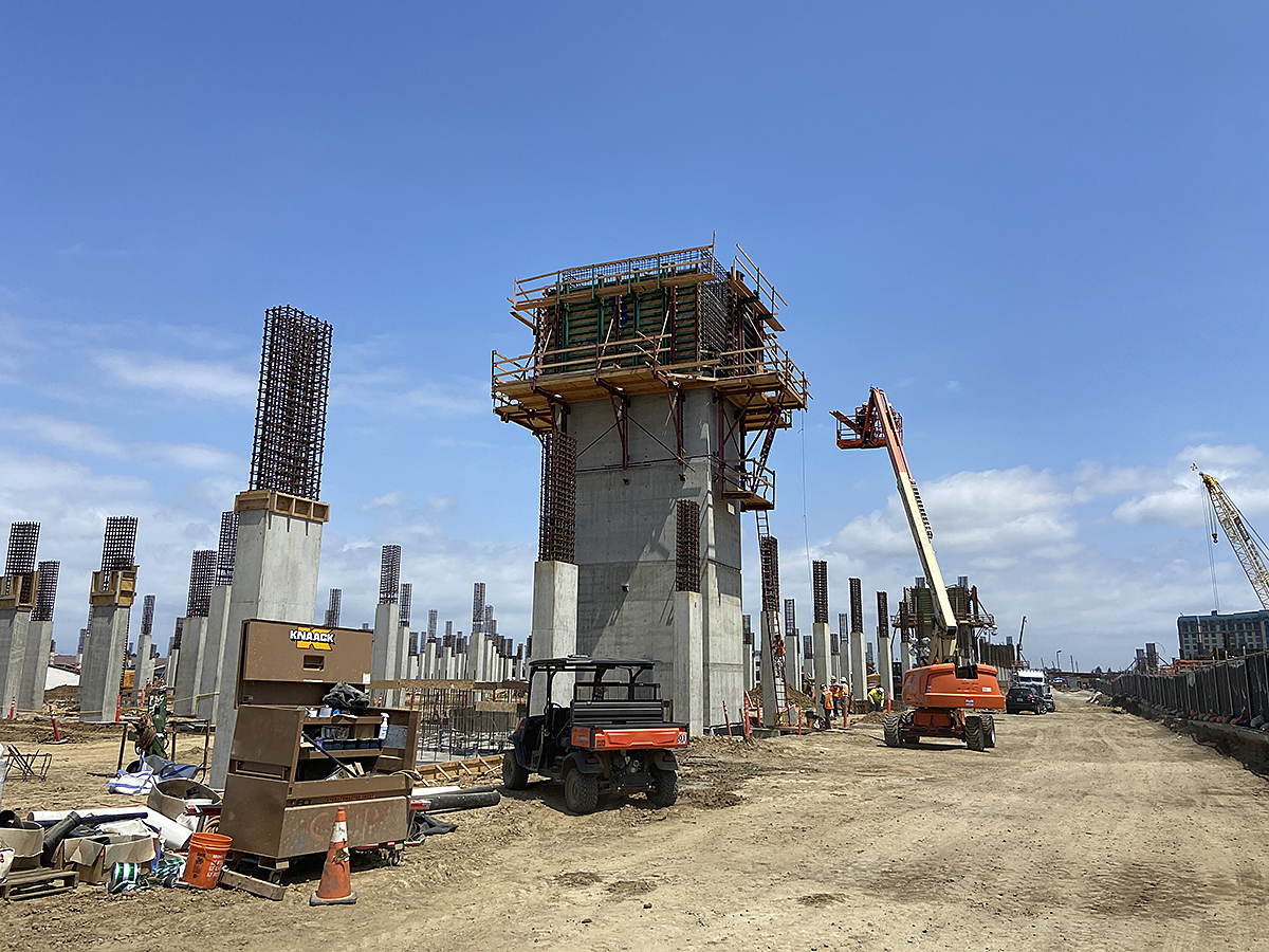 Construction of one of the elevator shafts at the Intermodal Transportation Facility – West