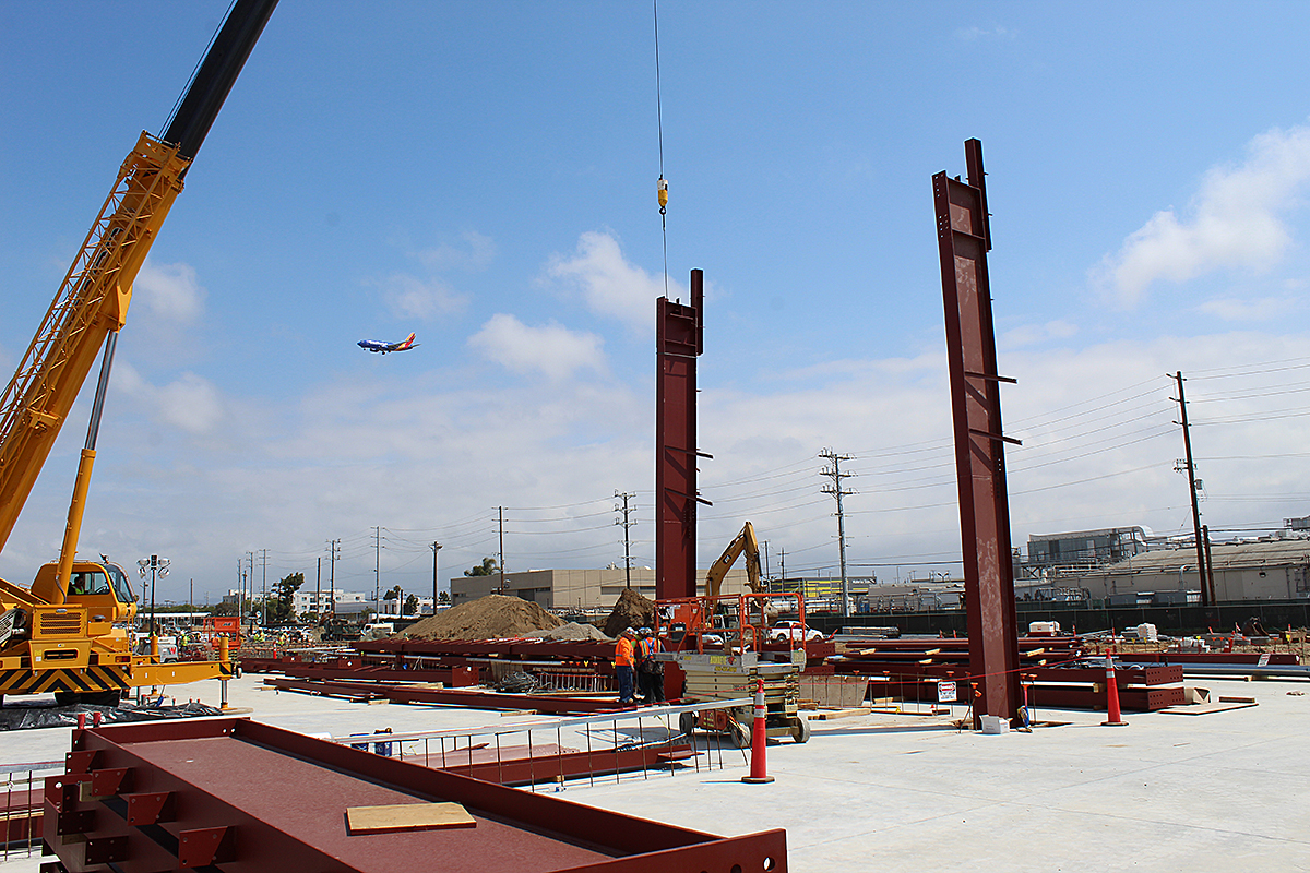 Teams continue working on steel erection at the Maintenance and Storage Facility.
