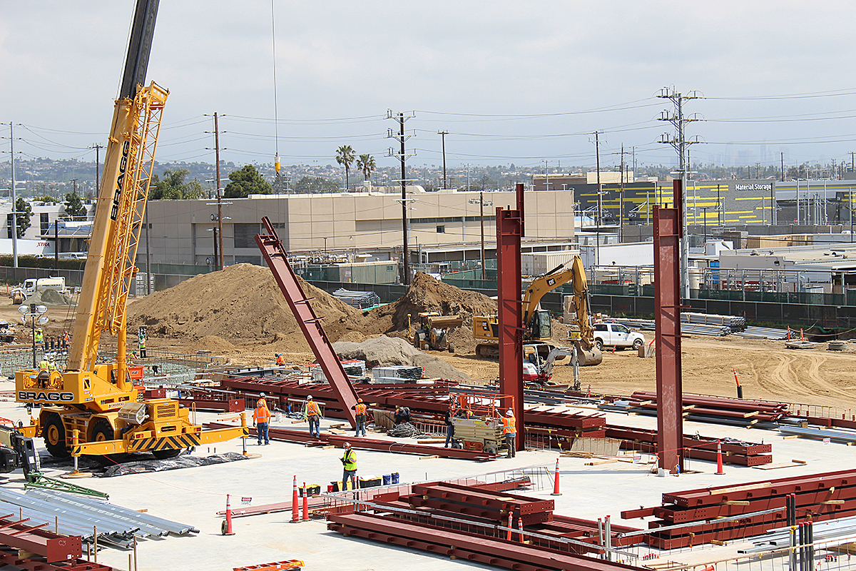 Following the erection of the vertical beams, horizontal beams will be set and the building will start to take shape.
