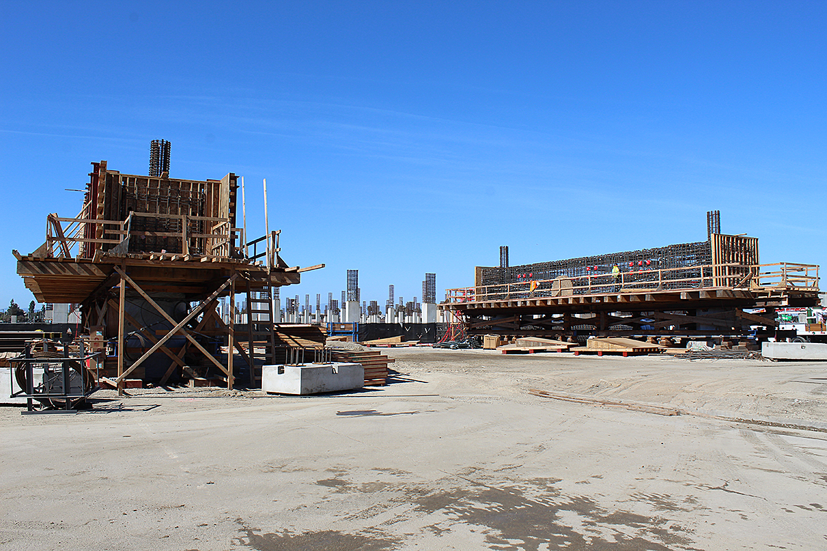 Station columns and bents are underway at the Intermodal Transportation Facility-West station.