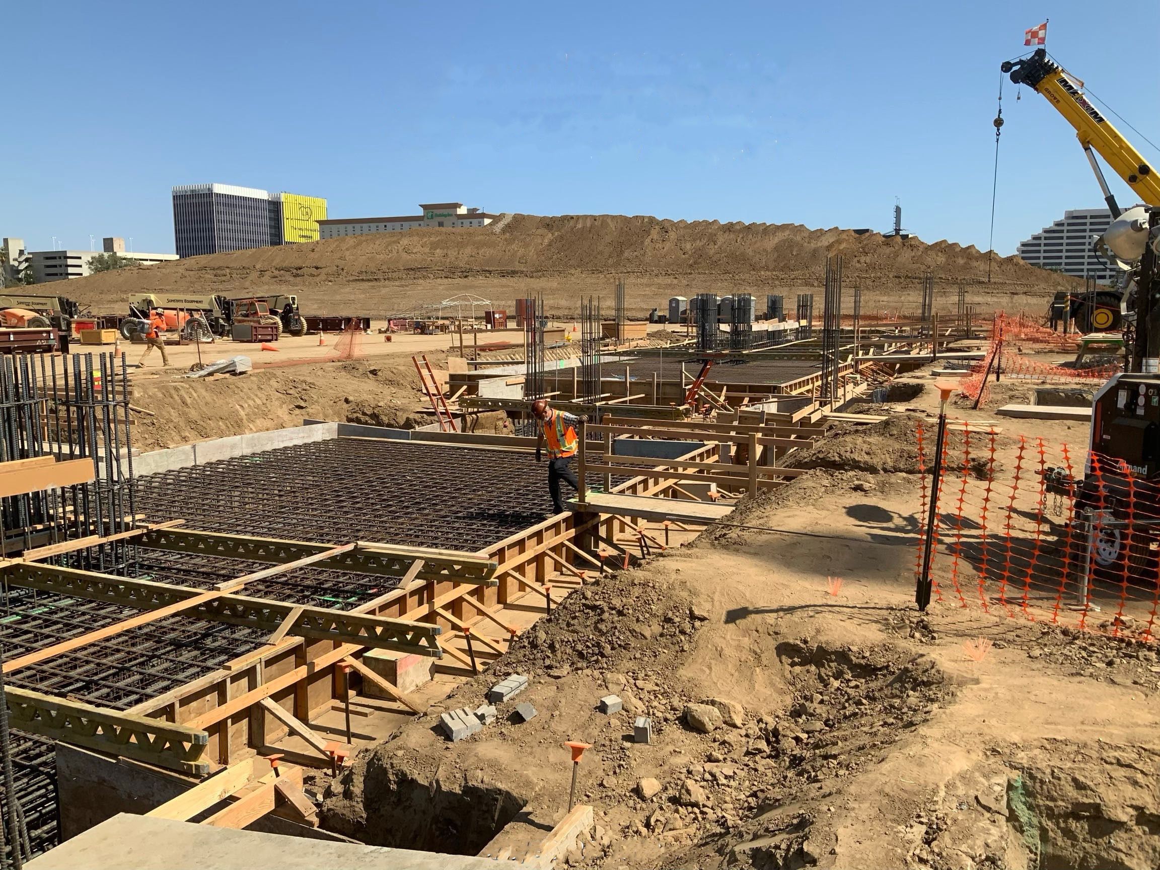 Rebar being inspected for one of the shear walls, which help prevent the structure from wind and seismic activity, at the Consolidated Rent-A-Car facility.