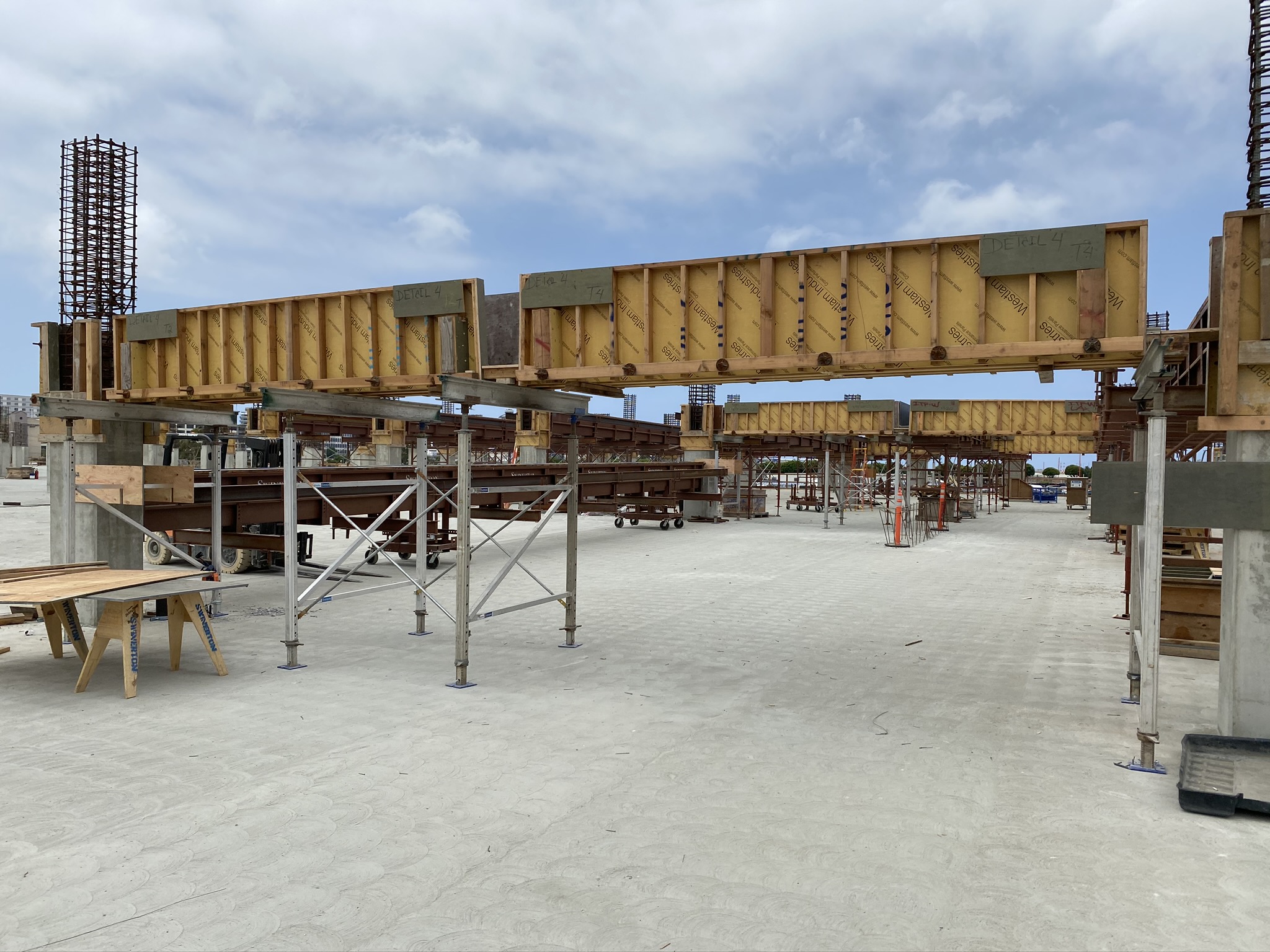 The first steel beams for the third level of the Intermodal Transportation Facility-West.