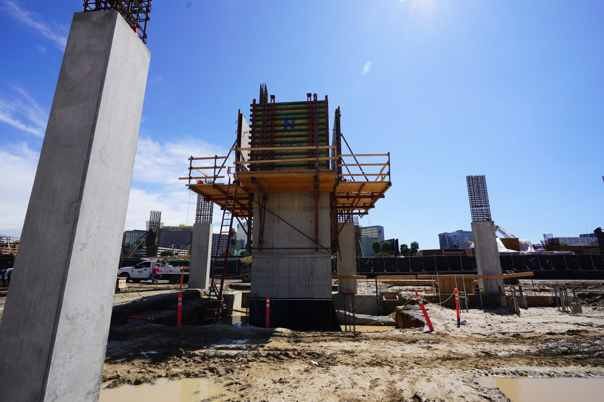 A view of an elevator shaft under construction for the Intermodal Transportation Facility – West