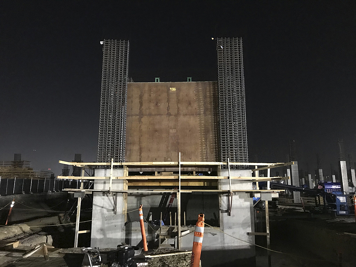 An elevator shaft under construction at the Intermodal Transportation Facility – West