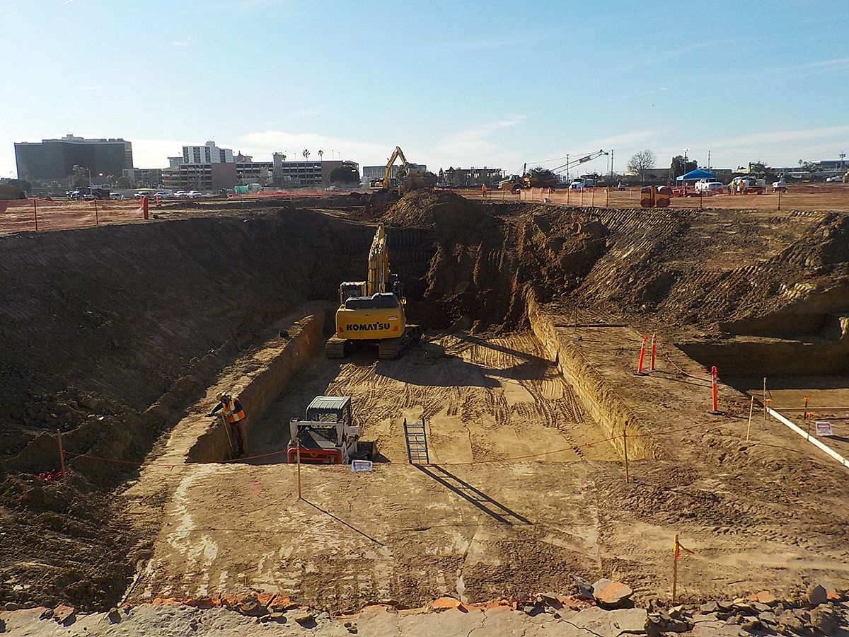 Excavation for a footing at the site of the Consolidated Rent-A-Car Facility