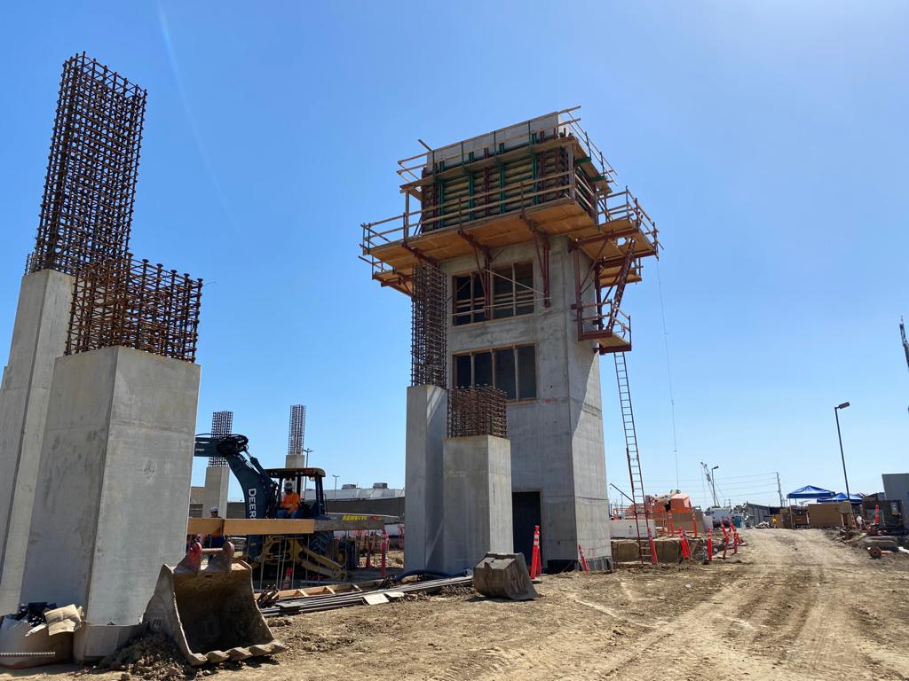 An elevator shaft under construction at the Intermodal Transportation Facility – West