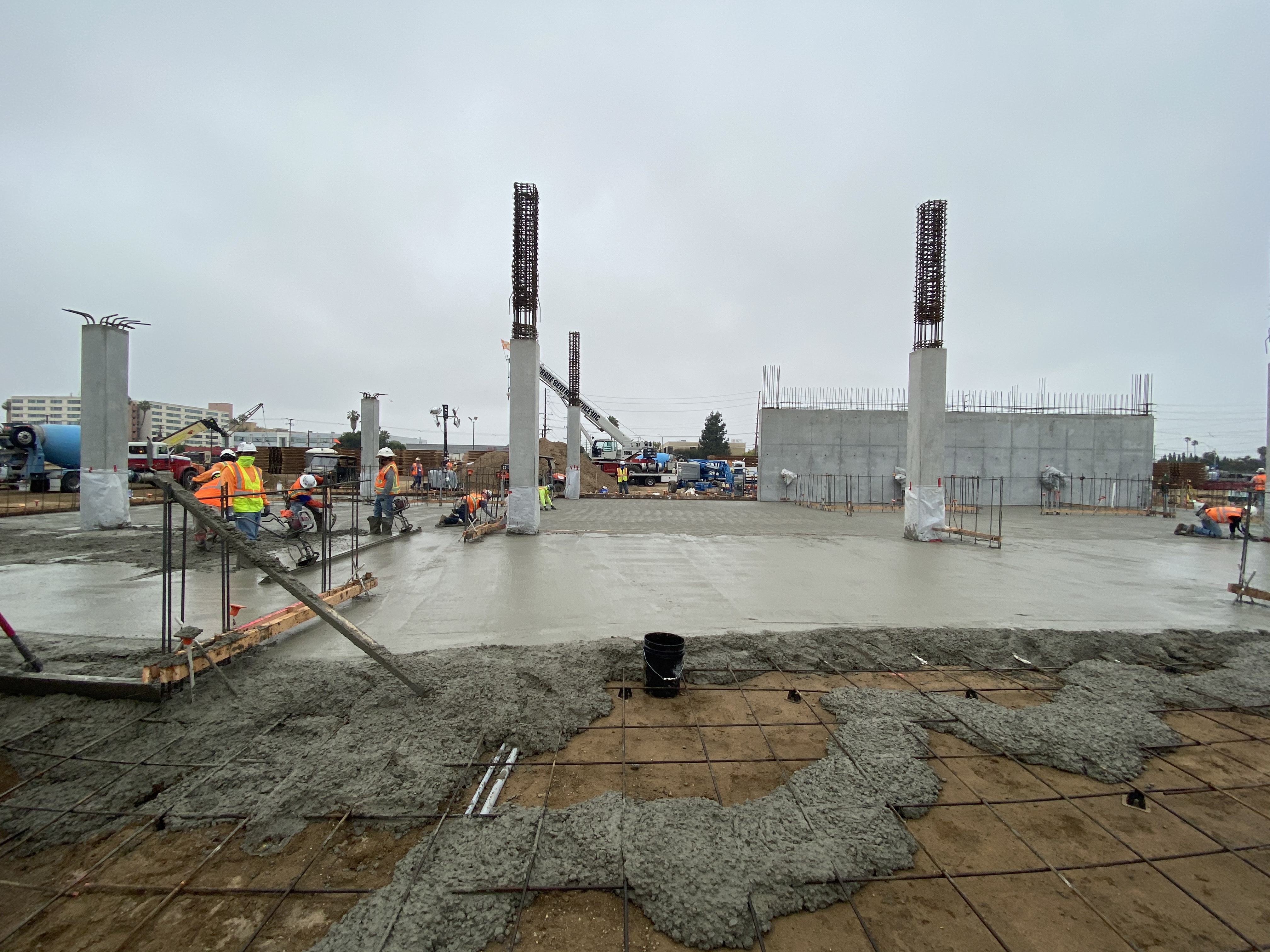 The first slab-on-grade concrete pour at the Consolidated Rent-A-Car facility site.