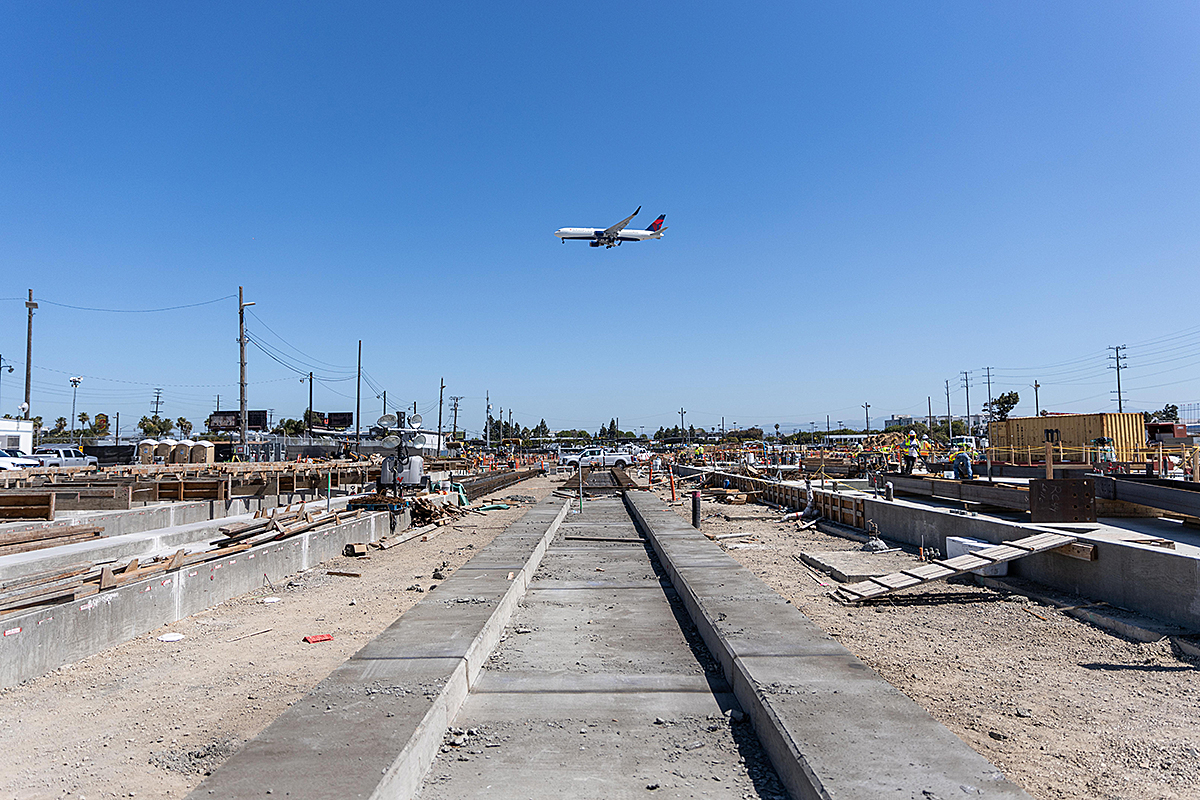 The system's first sections of track were constructed at the Maintenance and Storage Facility.