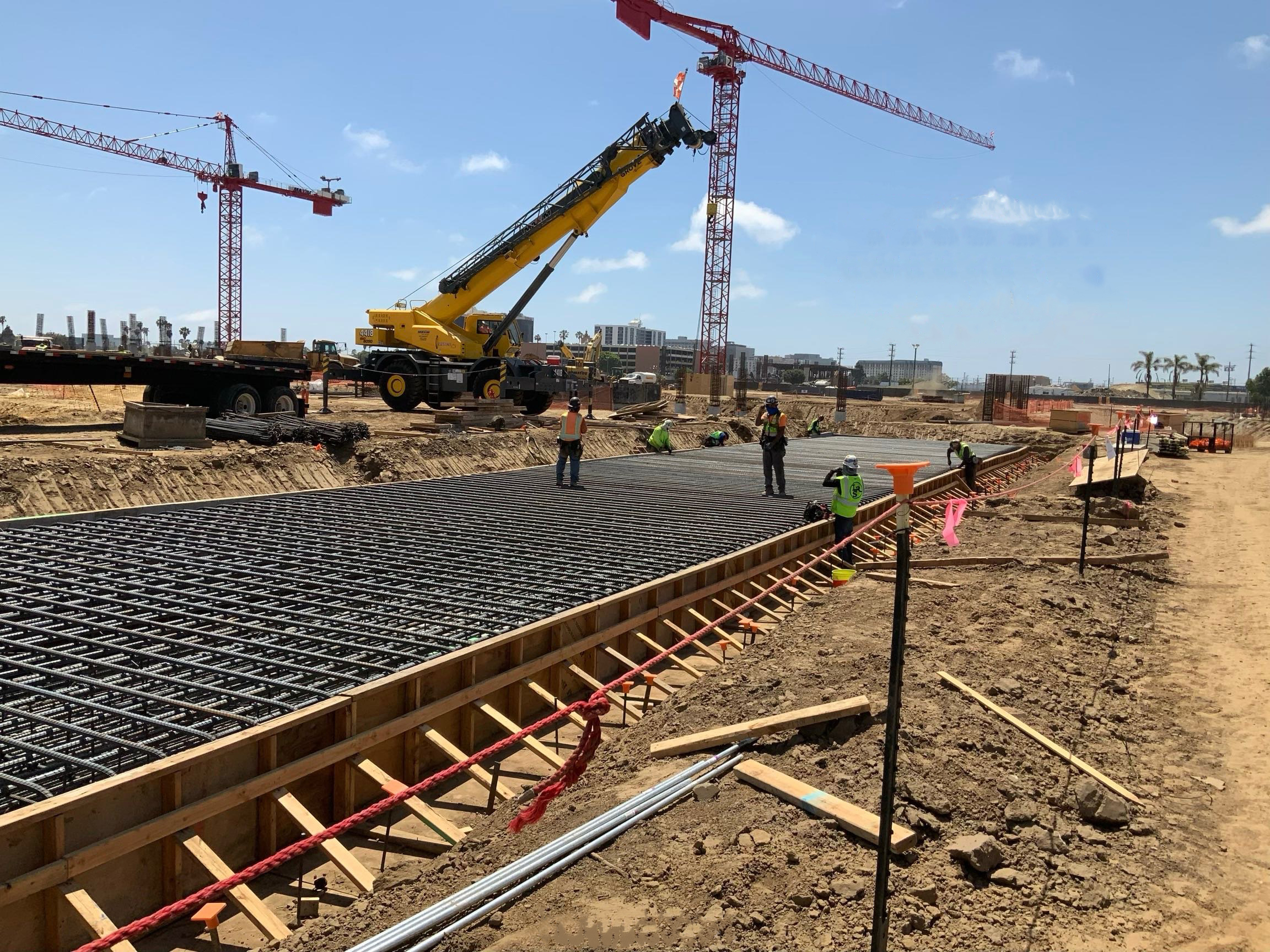 Rebar placement for shear walls at the Consolidated Rent-A-Car facility site.