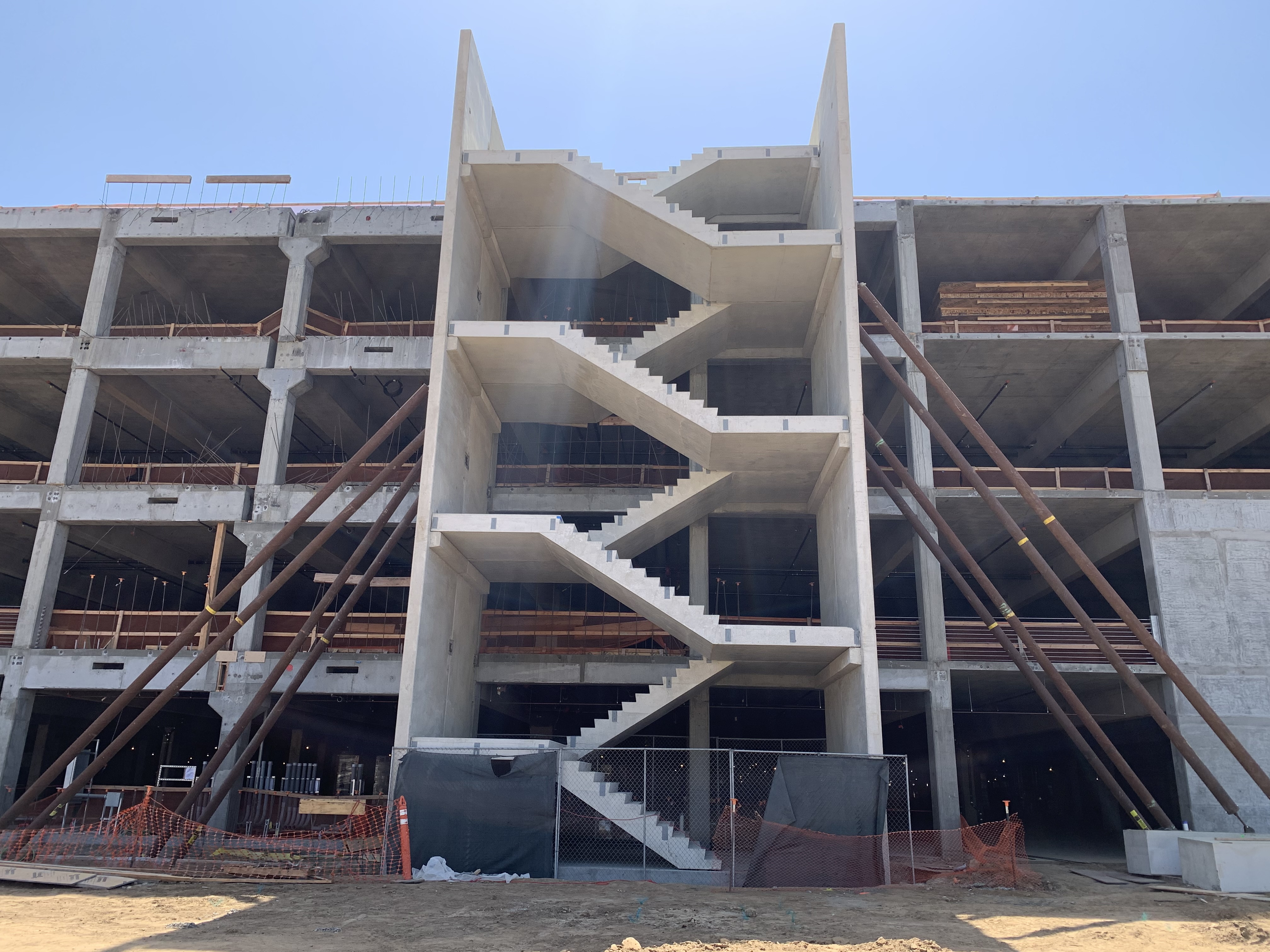 Precast stair installation at the Consolidated Rent-A-Car facility’s Ready Return building.