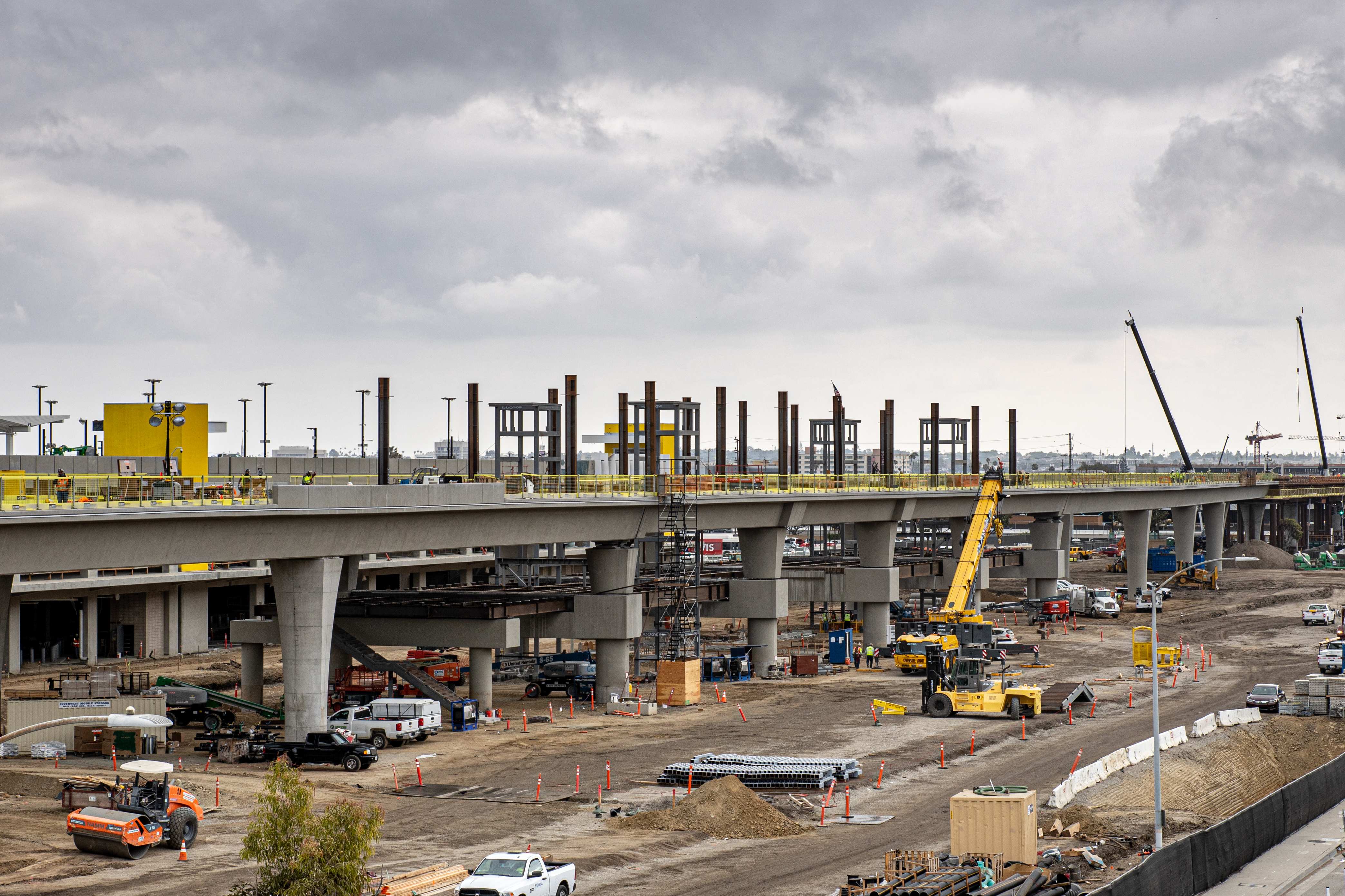 At the future Intermodal Transportation Facility-West station, steel for the station's circulation level, canopy and elevators is now in place.