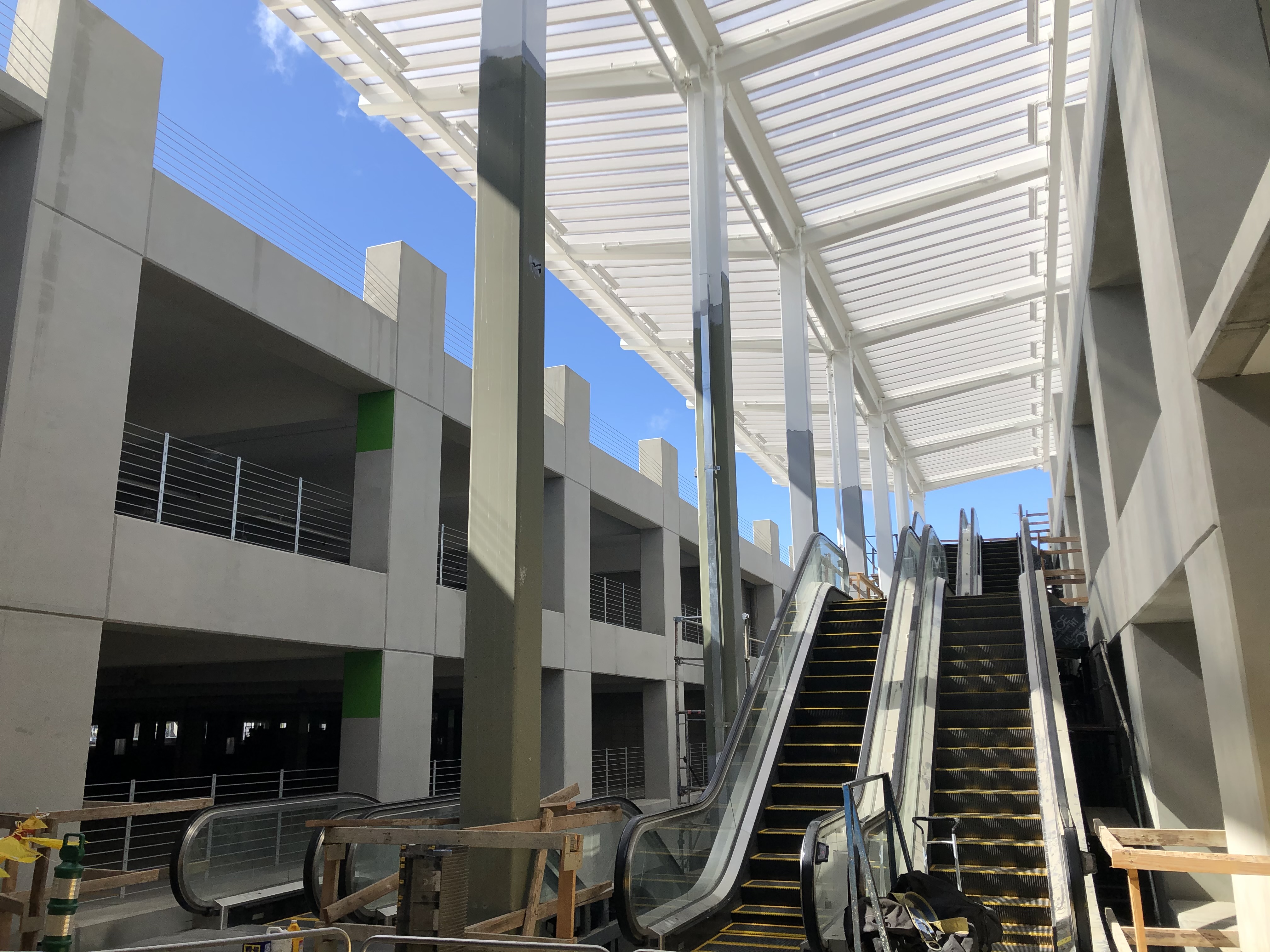 The escalator canopy at the Intermodal Transportation Facility-West.