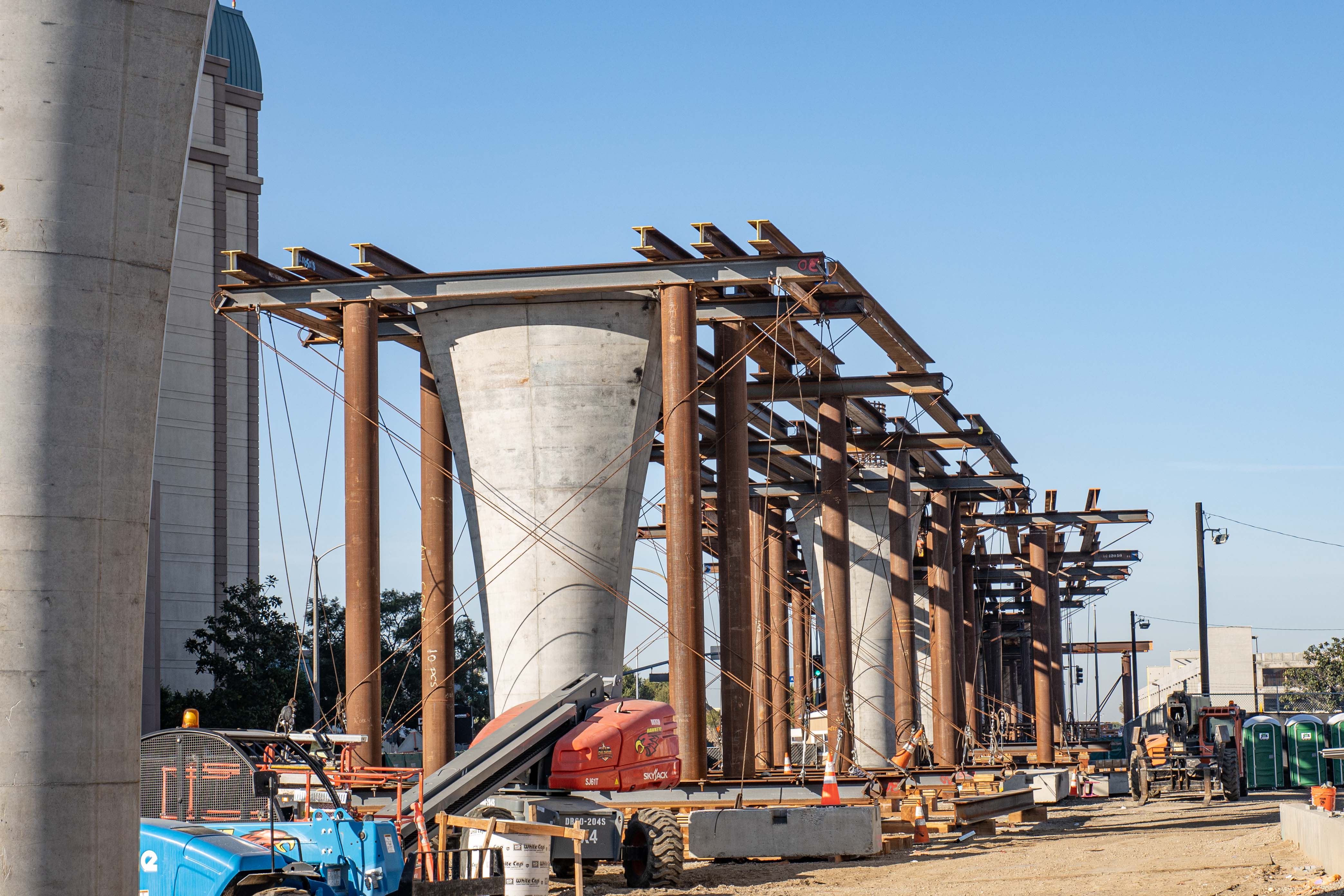 Guideway columns are now in place in front of the future Maintenance and Storage Facility.