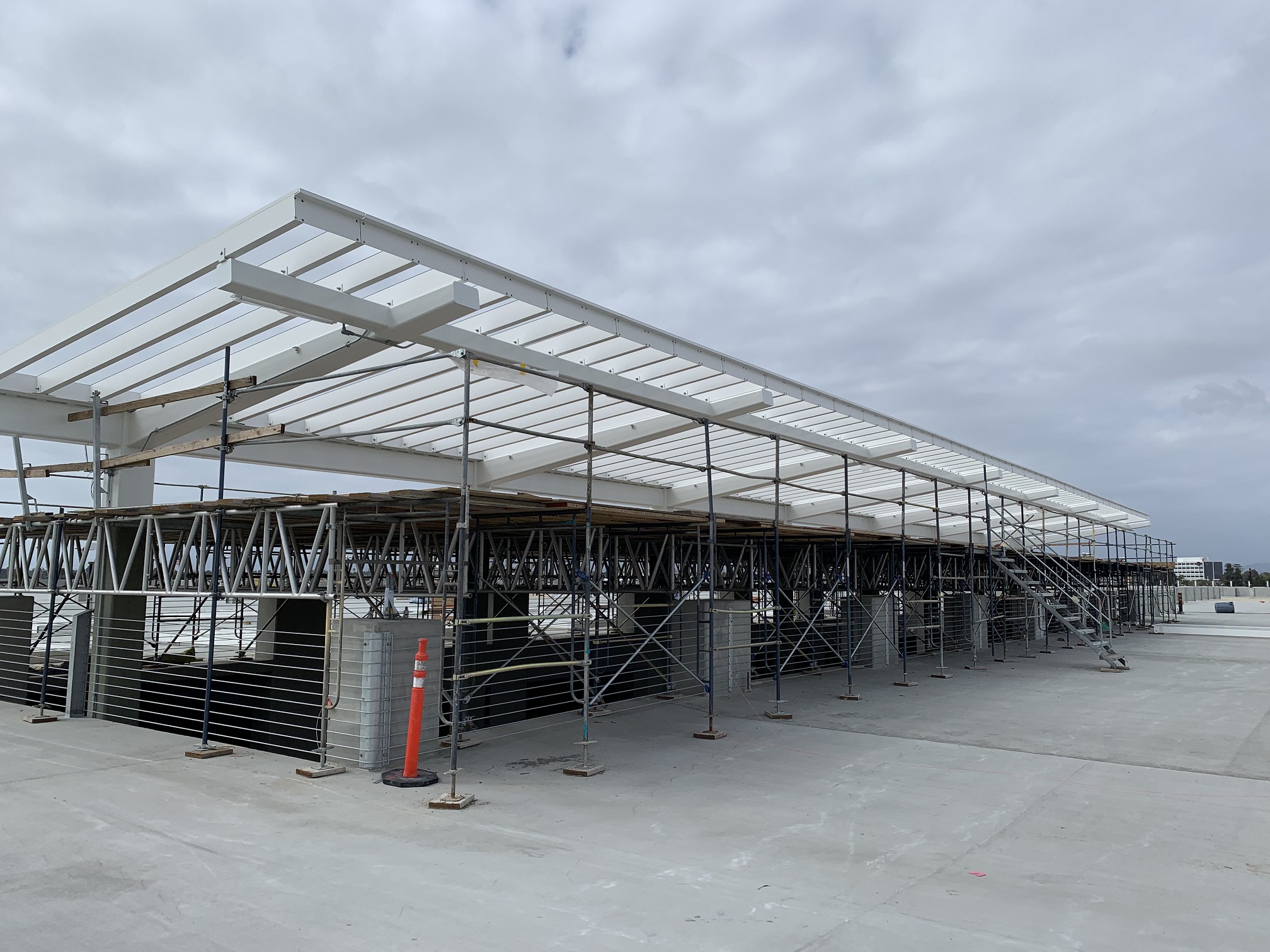 Escalator canopy construction continues at the Intermodal Transportation Facility-West.