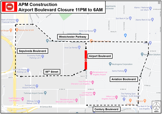 From Oct. 14 to Oct. 16 Airport Boulevard between 93rd and 96th streets will be closed