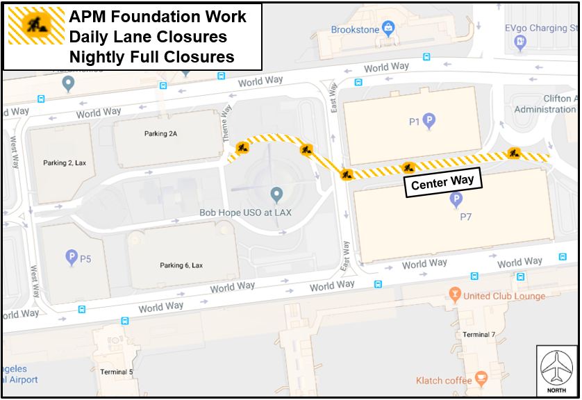 LANE CLOSURES ON CENTER WAY IN CENTRAL TERMINAL AREA