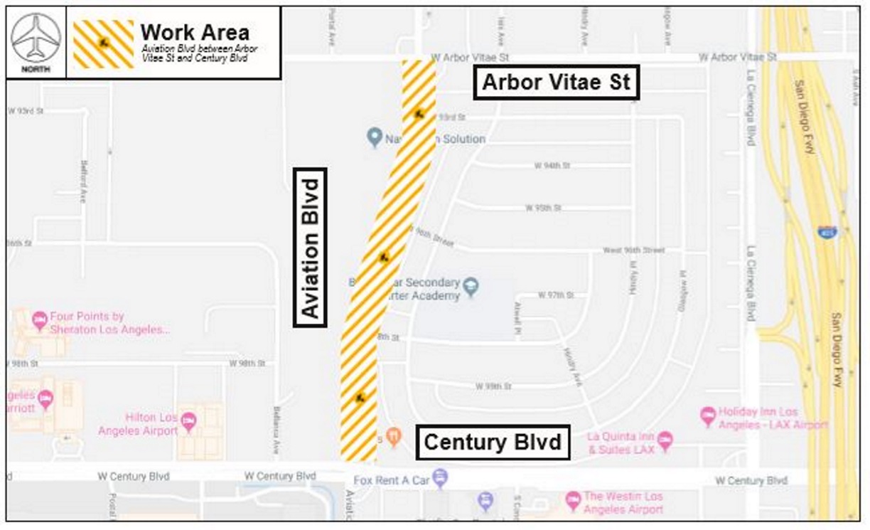 Lane Closures on Aviation Boulevard between Arbor Vitae Street and Century Boulevard