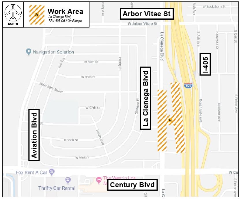 Rolling Lane Restrictions: SB I-405 Off/On Ramps; La Cienega Blvd - Work Area