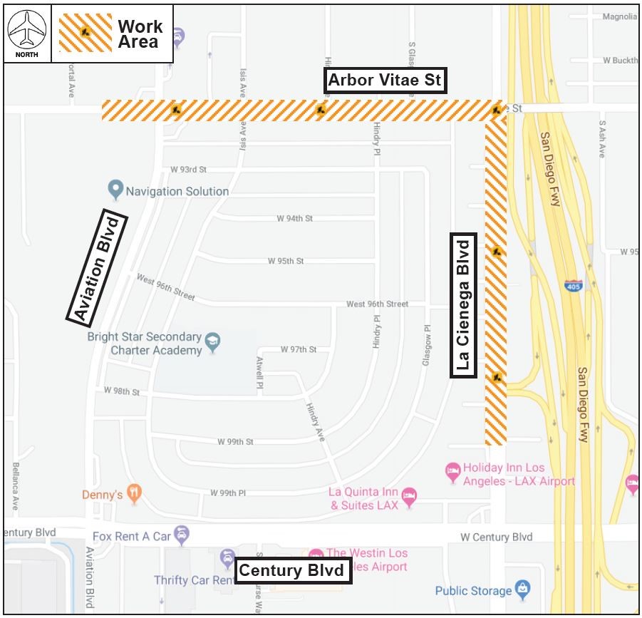 Intermittent Short-Term Lane Reductions on Arbor Vitae & La Cienega - Work Area