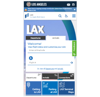 Screenshot of new FlyLAX.com website viewed from a mobile device.