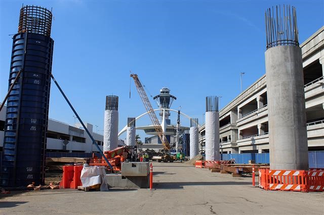 Columns for the Automated People Mover on Center Way between Parking Structures 1 and 7 