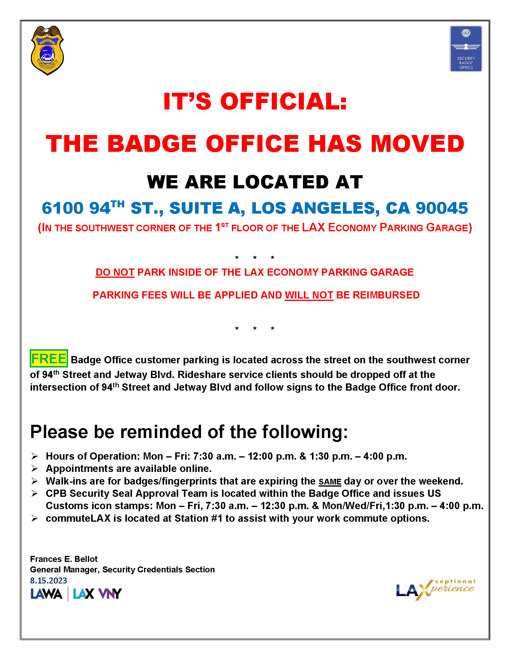 LAWA Badge Office has moved